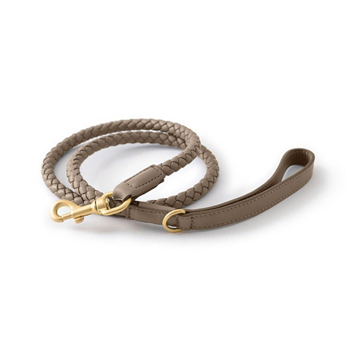 Pawscentral 犬用 フォググレーレザー編み込みペットリード